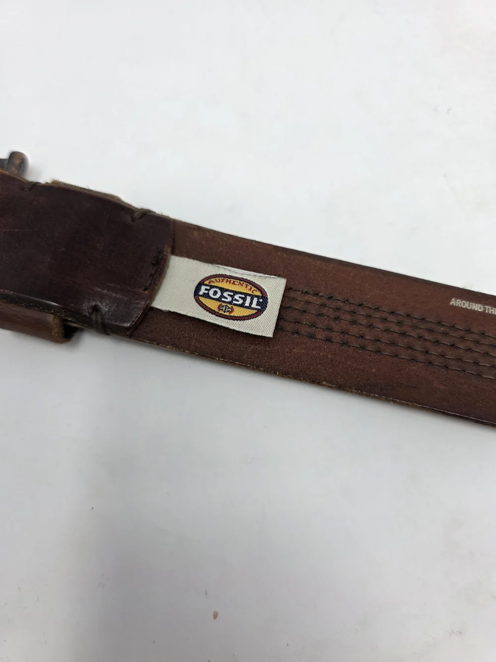 Fossil Brown Full Grain Leather Belt Men’s 38 Distressed Buckle Cowhide Belt